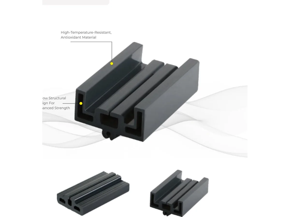 Zipper guide profile showing the hollow internal structure